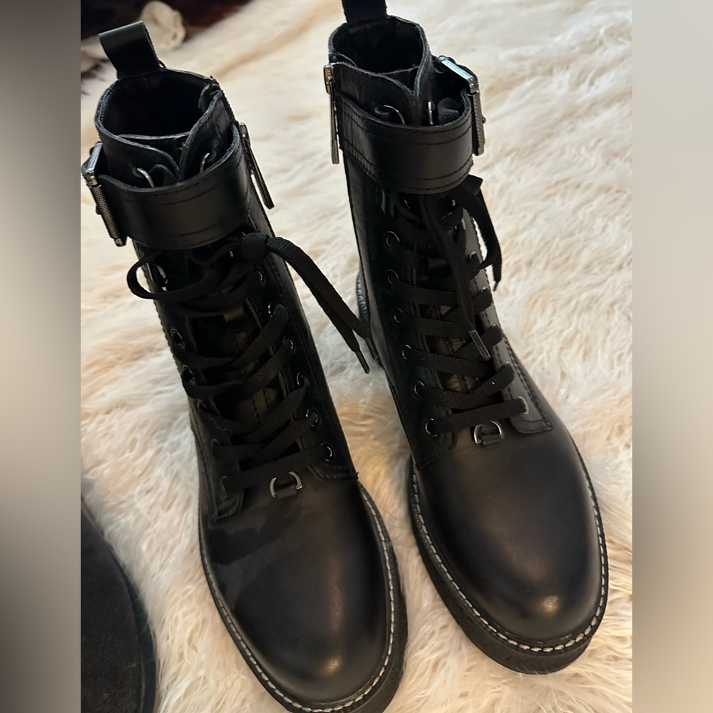 Zara Black Biker Combat Boots size 10 NWT - Picture 3 of 10